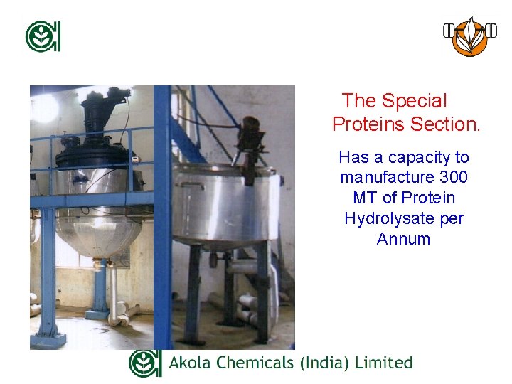 The Special Proteins Section. Has a capacity to manufacture 300 MT of Protein Hydrolysate