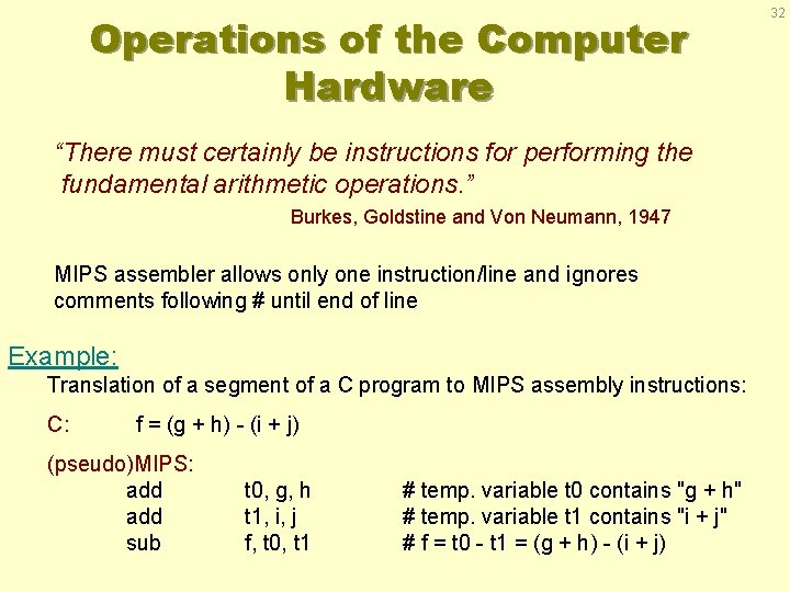 Operations of the Computer Hardware “There must certainly be instructions for performing the fundamental