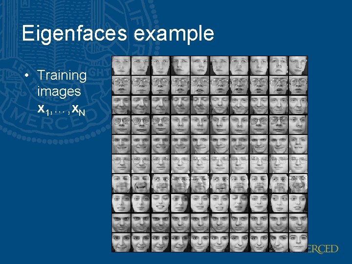 Eigenfaces example • Training images x 1, …, x. N Eigenfaces example • Training images x 1, …, x. N
