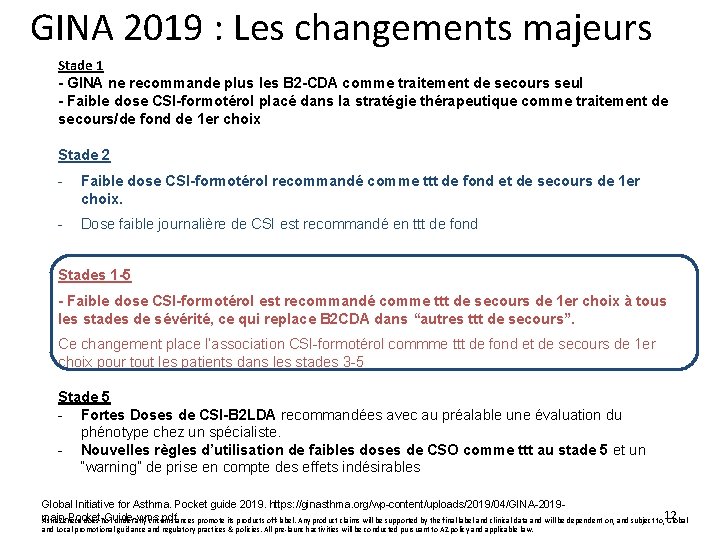 GINA 2019 : Les changements majeurs Stade 1 - GINA ne recommande plus les