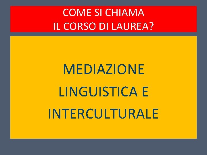 COME SI CHIAMA IL CORSO DI LAUREA? MEDIAZIONE LINGUISTICA E INTERCULTURALE 