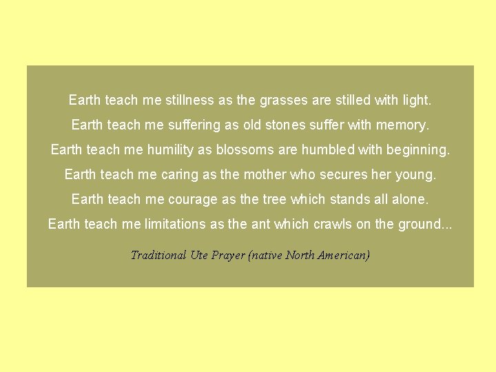 Earth teach me stillness as the grasses are stilled with light. Earth teach me Earth teach me stillness as the grasses are stilled with light. Earth teach me