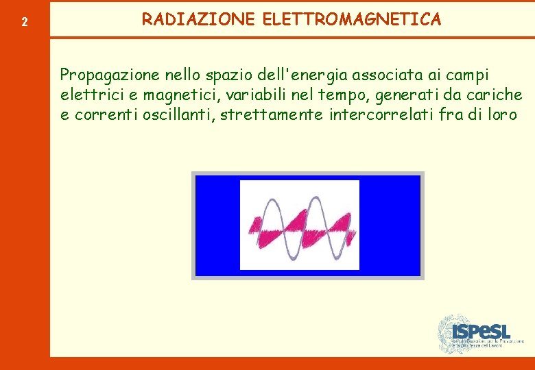 2 RADIAZIONE ELETTROMAGNETICA Propagazione nello spazio dell'energia associata ai campi elettrici e magnetici, variabili