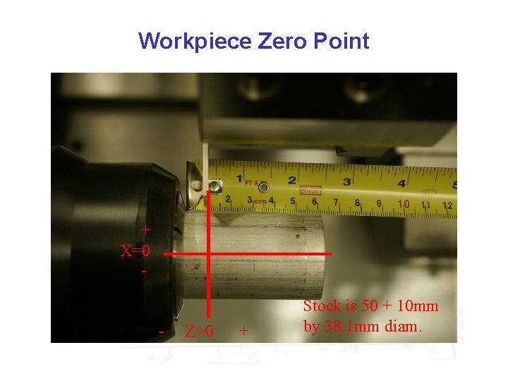 Workpiece Zero Point + X=0 - Z=0 + Stock is 50 + 10 mm