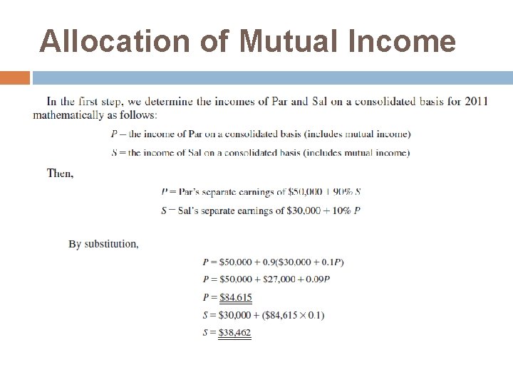 Allocation of Mutual Income Allocation of Mutual Income