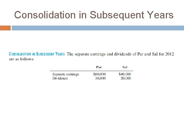 Consolidation in Subsequent Years Consolidation in Subsequent Years