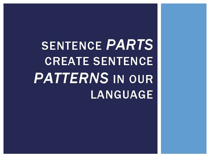 SENTENCE PARTS CREATE SENTENCE PATTERNS IN OUR LANGUAGE 