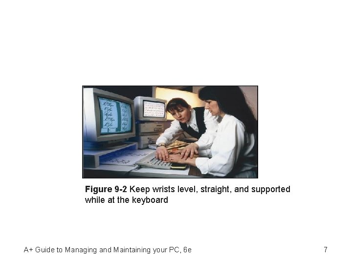 Figure 9 -2 Keep wrists level, straight, and supported while at the keyboard A+