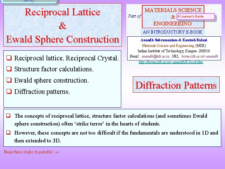 here) Reciprocal Lattice & Ewald Sphere Construction q Reciprocal lattice. Reciprocal Crystal. Part of