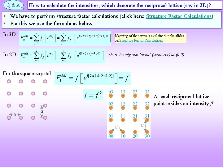 Q&A How to calculate the intensities, which decorate the reciprocal lattice (say in 2