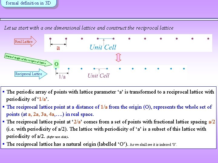 formal definition in 3 D Let us start with a one dimensional lattice and