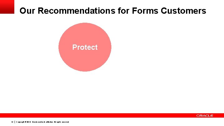 Our Recommendations for Forms Customers Protect 12 Copyright © 2013, Oracle and/or its affiliates.