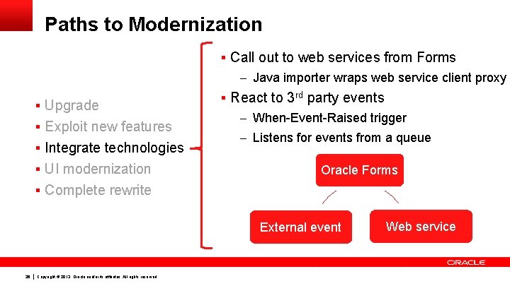 Paths to Modernization § Call out to web services from Forms – Java importer