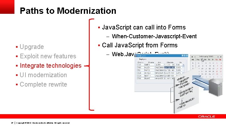 Paths to Modernization § Java. Script can call into Forms – When-Customer-Javascript-Event § Upgrade