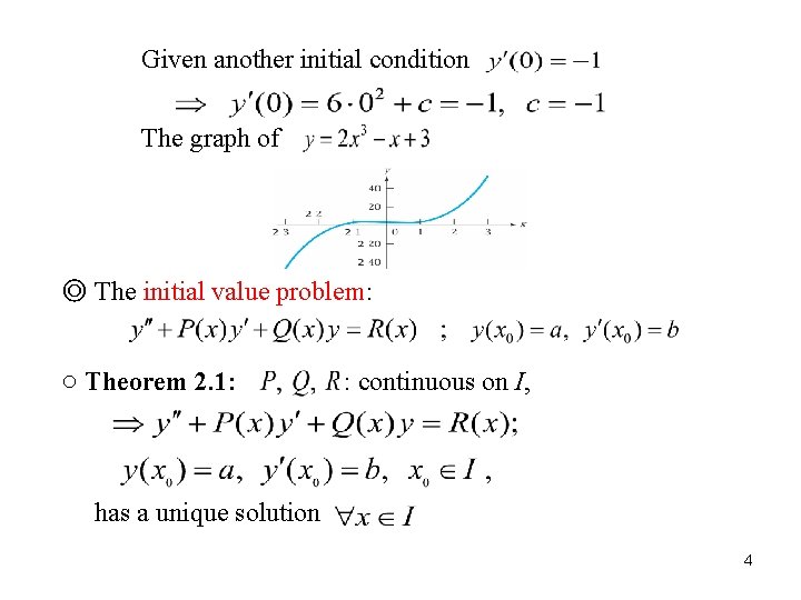 Given another initial condition The graph of ◎ The initial value problem: ○ Theorem