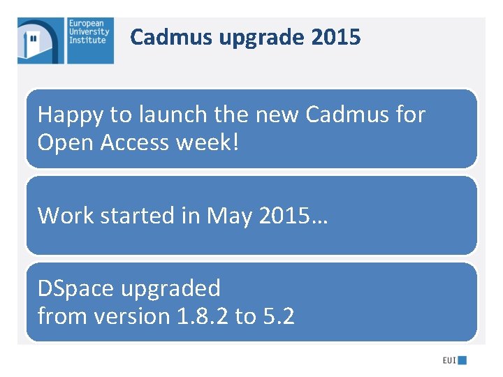 Cadmus upgrade 2015 Happy to launch the new Cadmus for Open Access week! Work