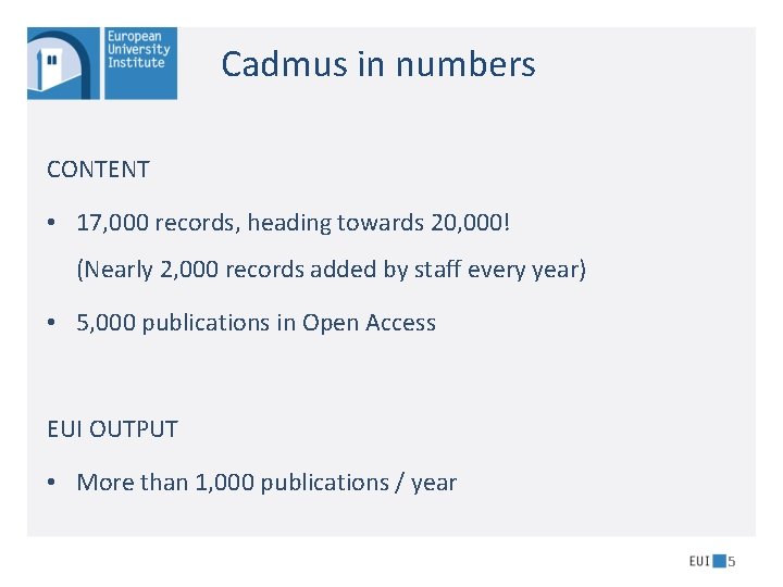 Cadmus in numbers CONTENT • 17, 000 records, heading towards 20, 000! (Nearly 2,