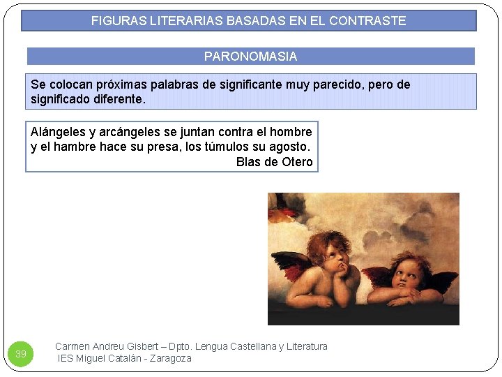 FIGURAS LITERARIAS BASADAS EN EL CONTRASTE PARONOMASIA Se colocan próximas palabras de significante muy