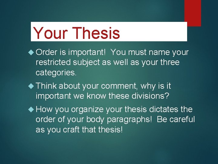 Your Thesis Order is important! You must name your restricted subject as well as