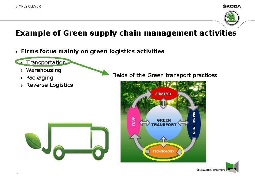 Example of Green supply chain management activities Firms focus mainly on green logistics activities Example of Green supply chain management activities Firms focus mainly on green logistics activities