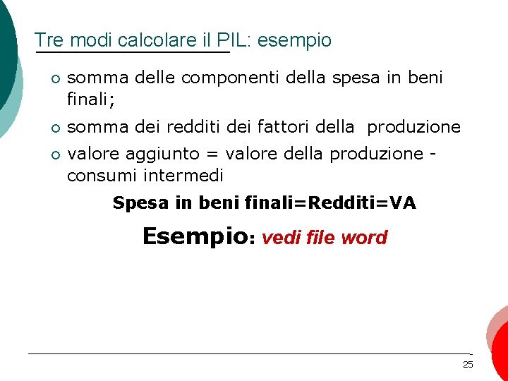 Tre modi calcolare il PIL: esempio ¡ somma delle componenti della spesa in beni