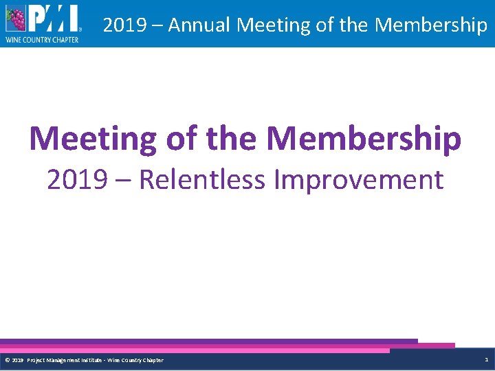 2019 – Annual Meeting of the Membership 2019 – Relentless Improvement © 2019 Project