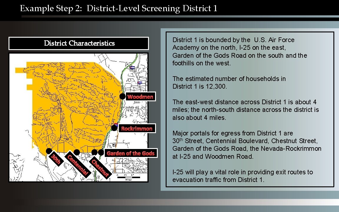 Example Step 2: District-Level Screening District 1 is bounded by the U. S. Air