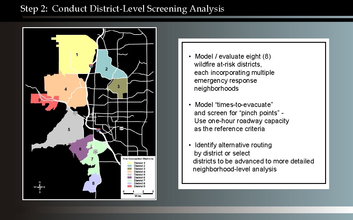 Step 2: Conduct District-Level Screening Analysis • Model / evaluate eight (8) wildfire at-risk