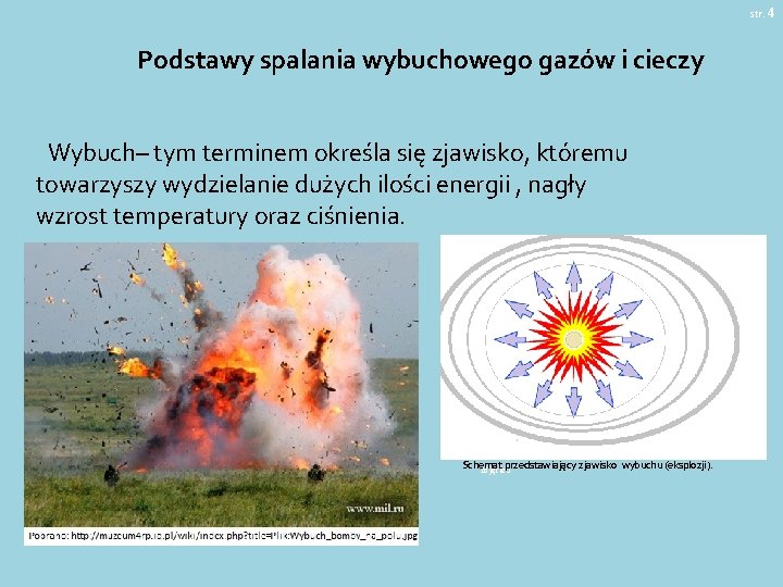 str. 4 Podstawy spalania wybuchowego gazów i cieczy Wybuch– tym terminem określa się zjawisko,