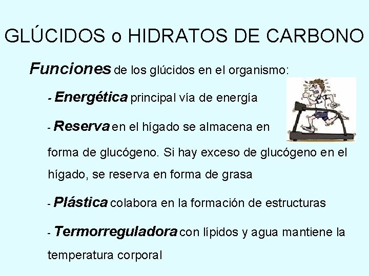 GLÚCIDOS o HIDRATOS DE CARBONO Funciones de los glúcidos en el organismo: - Energética