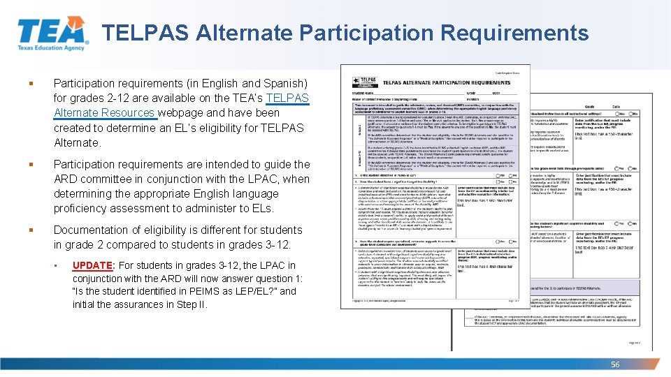 TELPAS Alternate Participation Requirements § Participation requirements (in English and Spanish) for grades 2