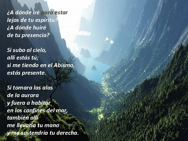 ¿A dónde iré para estar lejos de tu espíritu? ¿A dónde huiré de tu