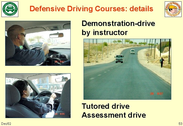 Defensive Driving Courses: details Demonstration-drive by instructor Tutored drive Assessment drive Dec/02 53 