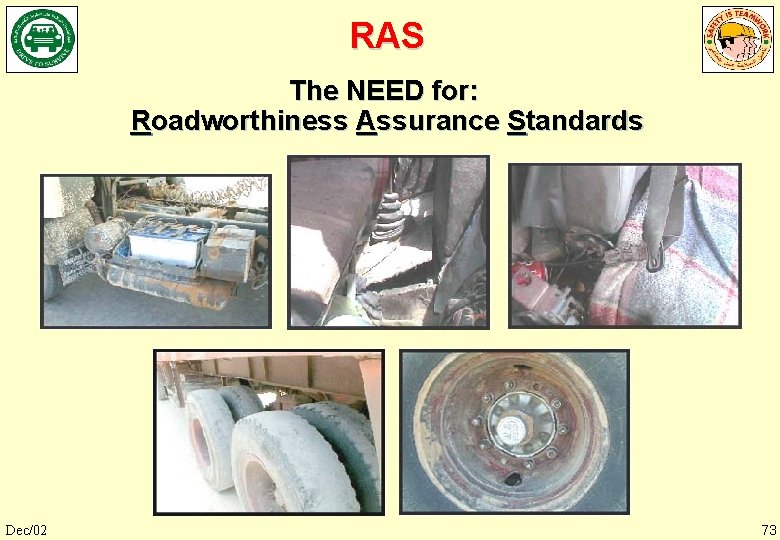 RAS The NEED for: Roadworthiness Assurance Standards Dec/02 73 