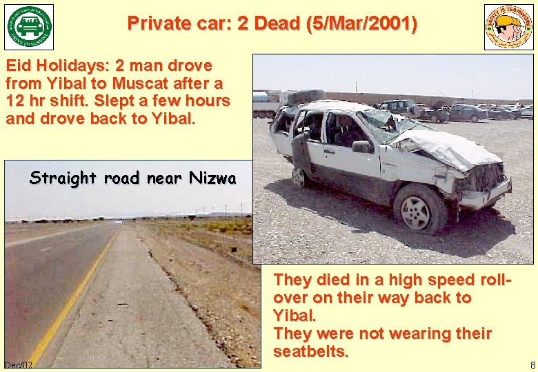 Private car: 2 Dead (5/Mar/2001) Eid Holidays: 2 man drove from Yibal to Muscat