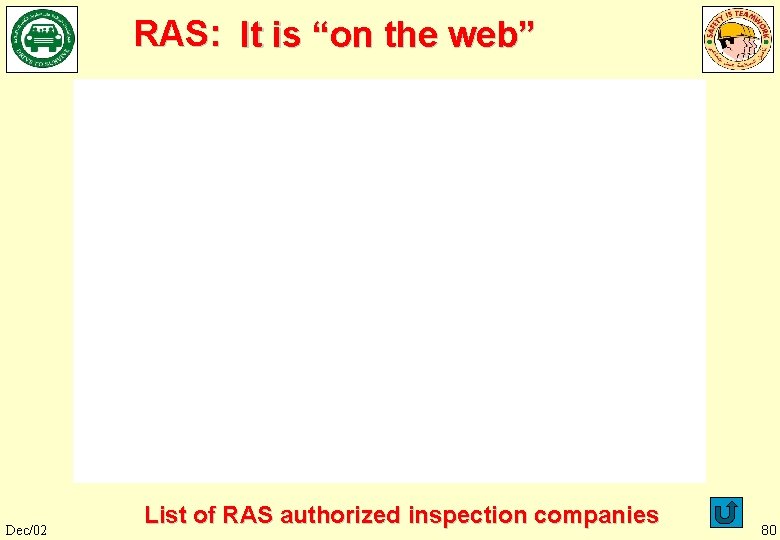 RAS: It is “on the web” Dec/02 List of RAS authorized inspection companies 80