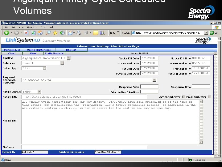 Algonquin Timely Cycle Scheduled Volumes 23 