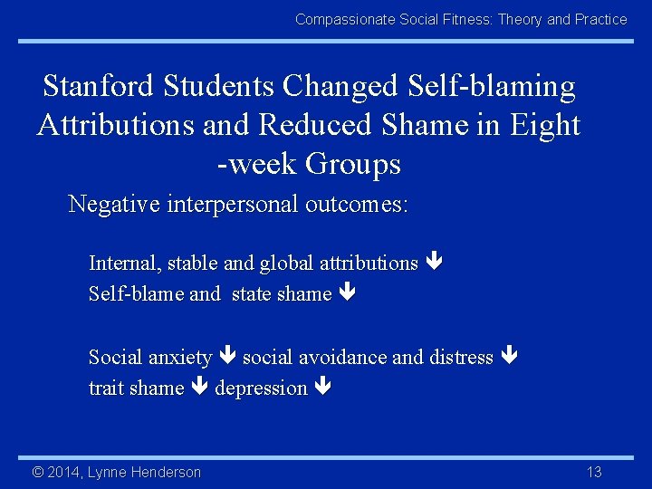 Compassionate Social Fitness: Theory and Practice Stanford Students Changed Self-blaming Attributions and Reduced Shame