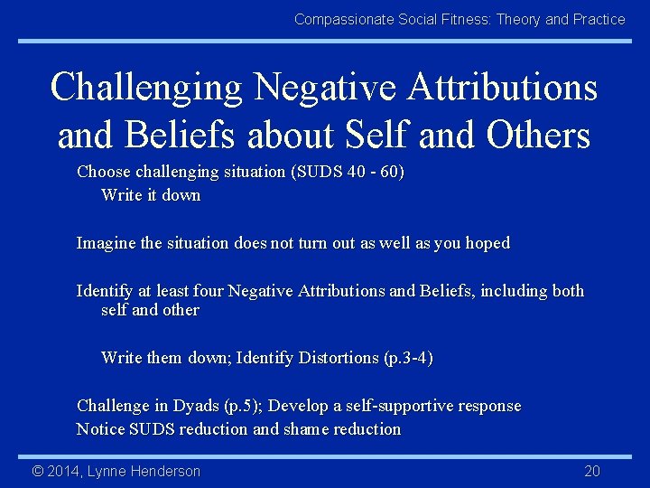 Compassionate Social Fitness: Theory and Practice Challenging Negative Attributions and Beliefs about Self and