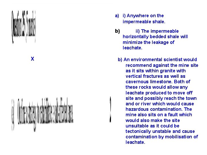 a) i) Anywhere on the impermeable shale. b) X ii) The impermeable horizontally bedded