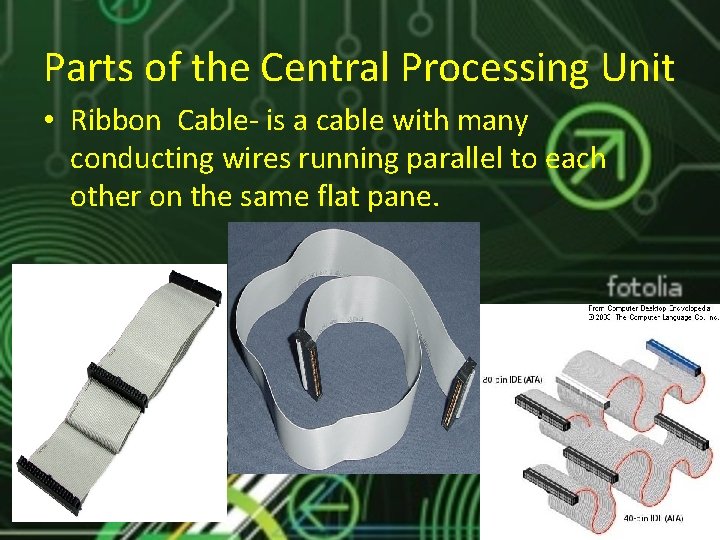 Parts of the Central Processing Unit • Ribbon Cable- is a cable with many