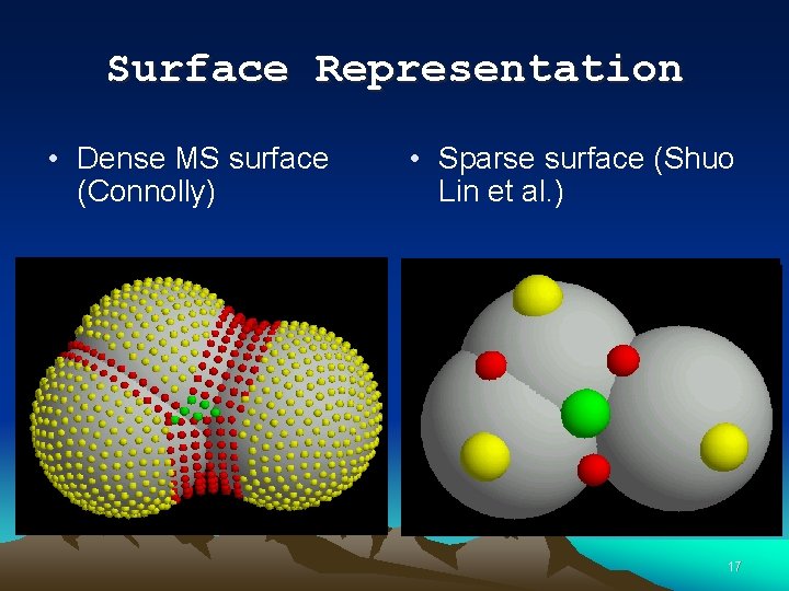 Surface Representation • Dense MS surface (Connolly) • Sparse surface (Shuo Lin et al.