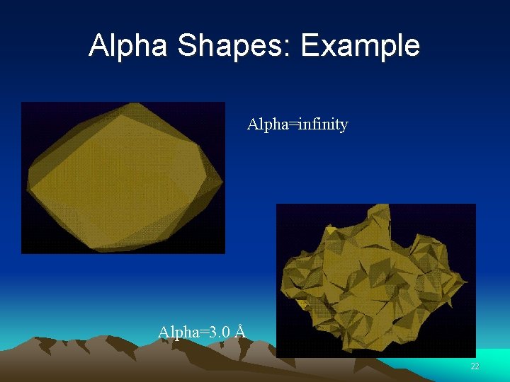 Alpha Shapes: Example Alpha=infinity Alpha=3. 0 Å 22 