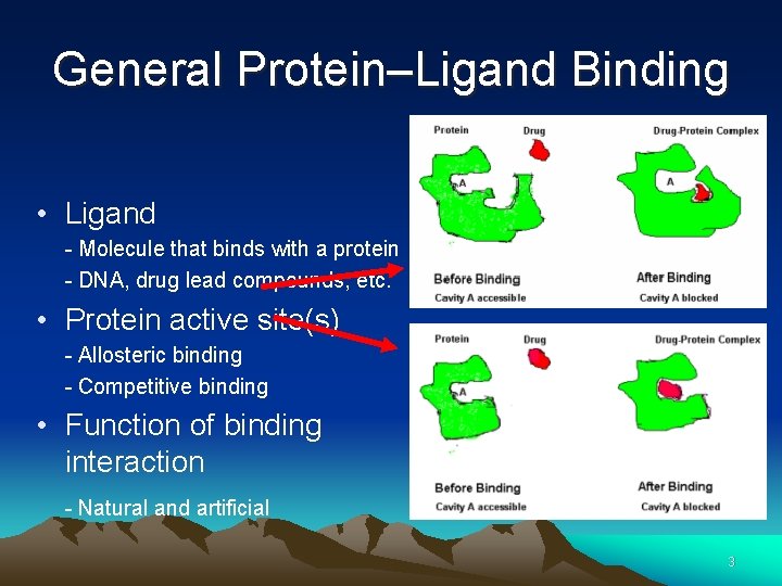 General Protein–Ligand Binding • Ligand - Molecule that binds with a protein - DNA,