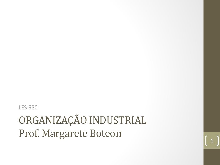 LES 580 ORGANIZAÇÃO INDUSTRIAL Prof. Margarete Boteon 1 