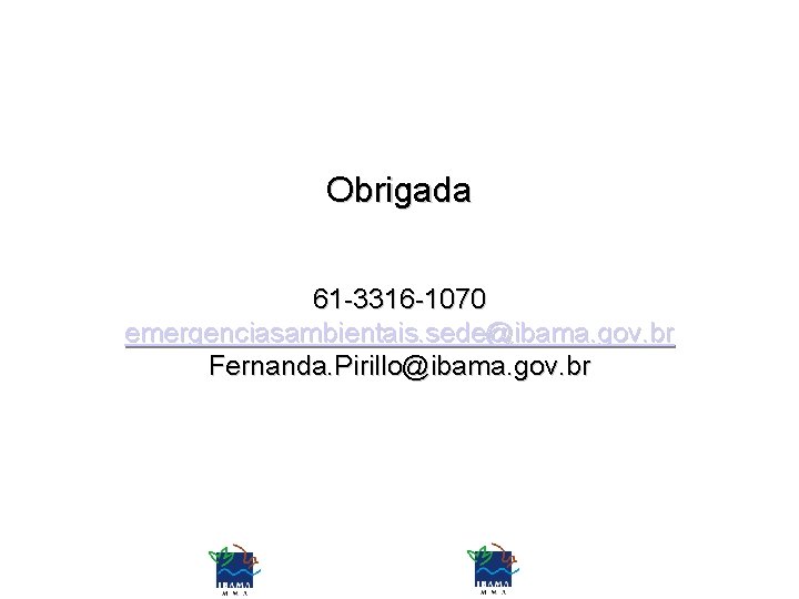 Obrigada 61 -3316 -1070 emergenciasambientais. sede@ibama. gov. br Fernanda. Pirillo@ibama. gov. br 