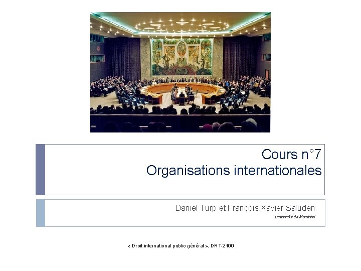  Cours n° 7 Organisations internationales Daniel Turp et François Xavier Saluden Université de