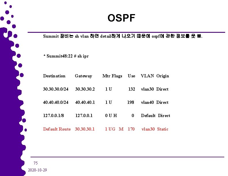 OSPF Summit 장비는 sh vlan 하면 detail하게 나오기 때문에 ospf에 관한 정보를 못 봄.