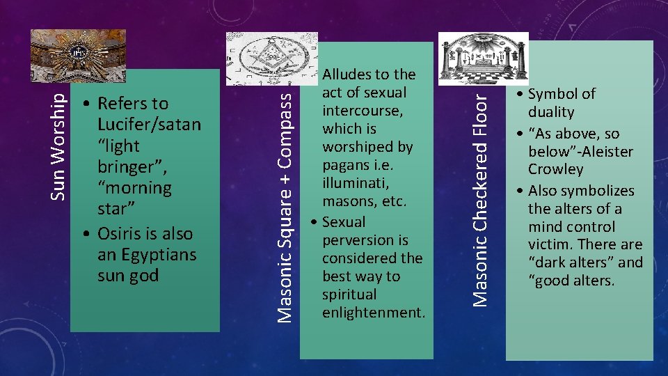 Masonic Checkered Floor Masonic Square + Compass Sun Worship • Refers to Lucifer/satan “light