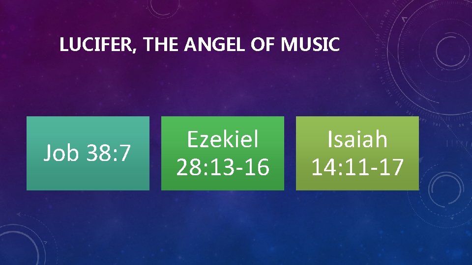 LUCIFER, THE ANGEL OF MUSIC Job 38: 7 Ezekiel 28: 13 -16 Isaiah 14: